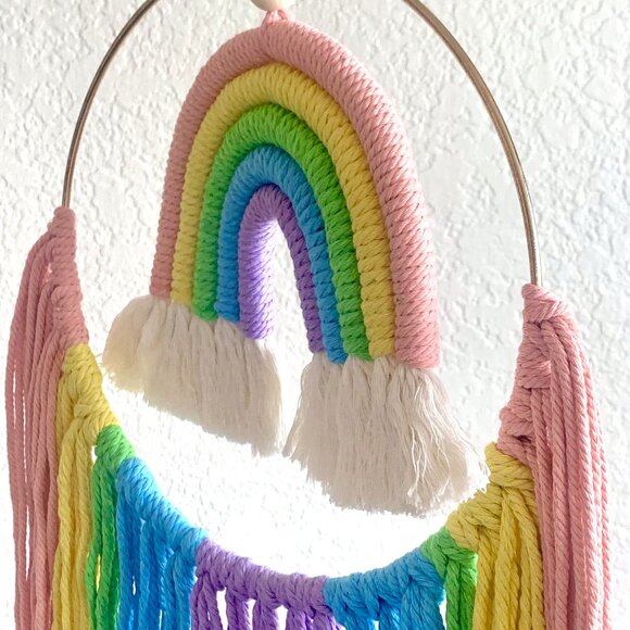 Vibrant Woven Moving Rainbow in Hoop Wall Hanging Nursery Children's Room Decor - Picture 7 of 8